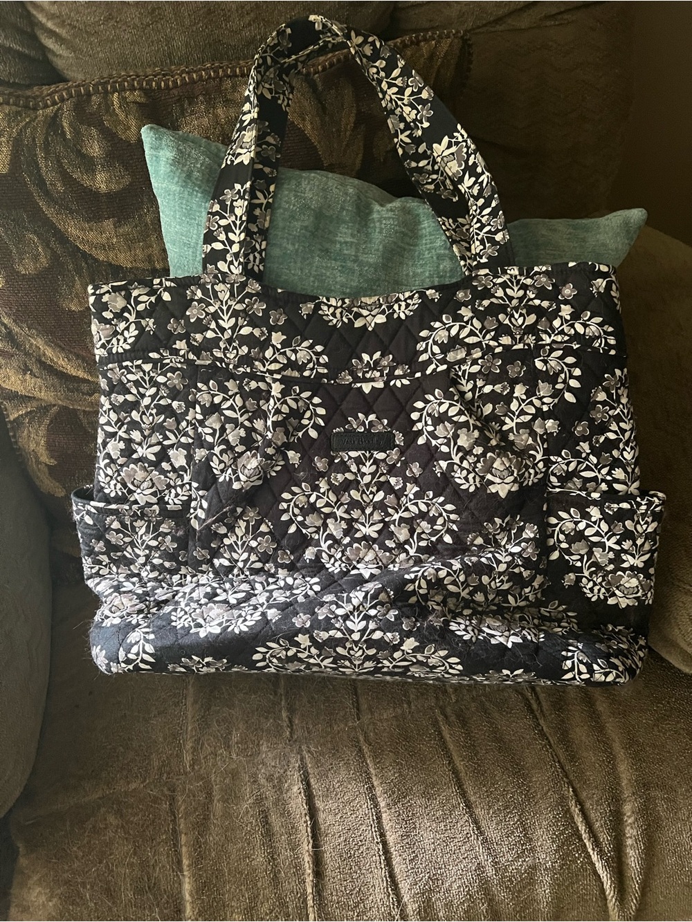 Vera Bradley Black and White Quilted Floral Tote